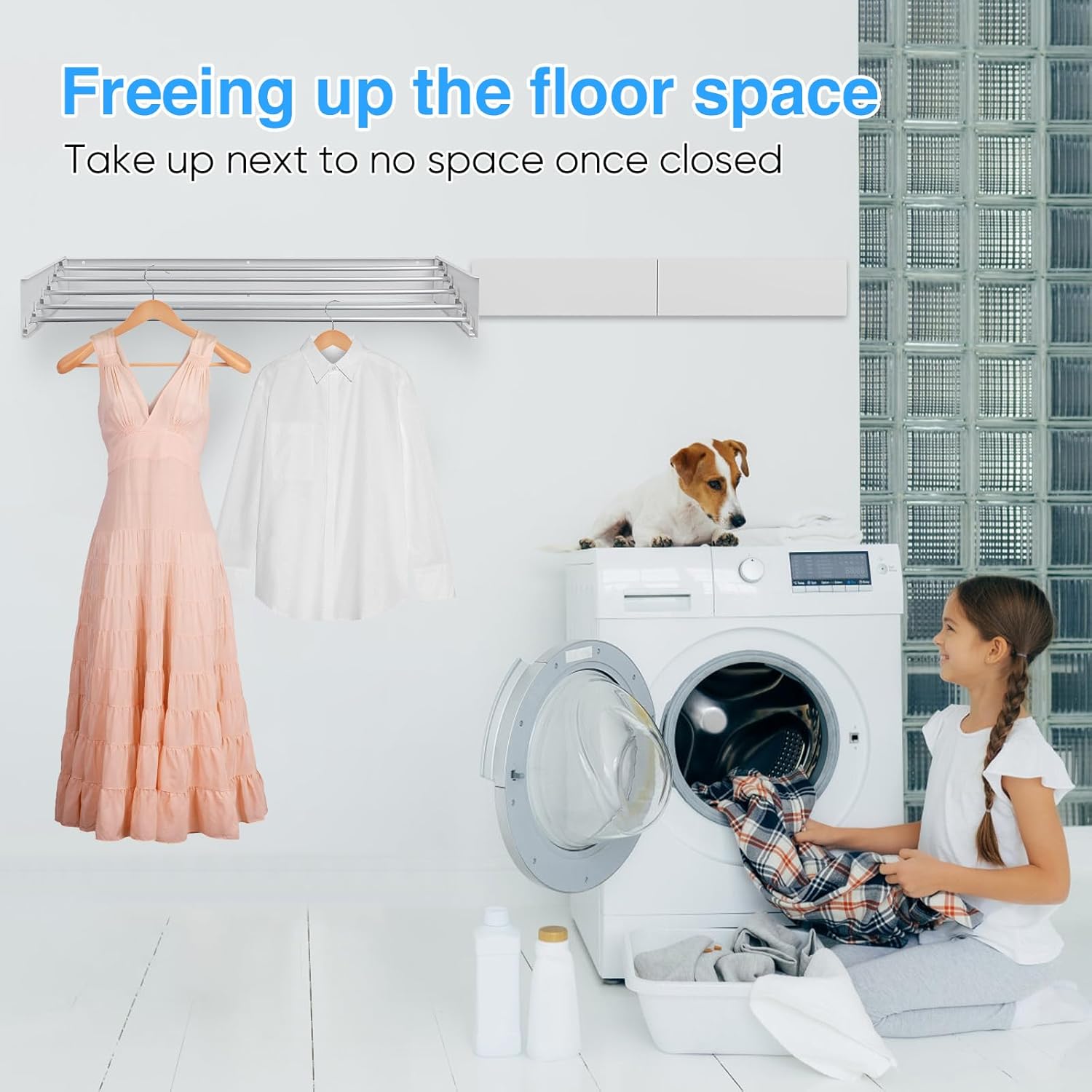 Estante de secado montado en la pared, 31.5 pulgadas de ancho, 13.2 pies lineales, varillas de aluminio 100% ahorro de espacio, estante de secado de ropa con plantilla de pared para organización. - Image 3