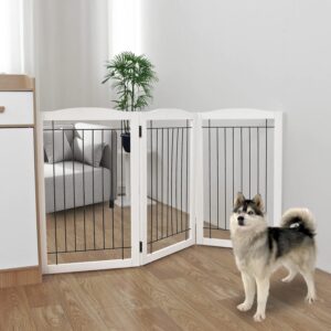ZJSF - Puerta plegable no empotrado para perros para casa extra ancha de madera blanca para cachorros, puertas para perros, puertas altas para mascotas, 3 paneles de valla para mascotas.
