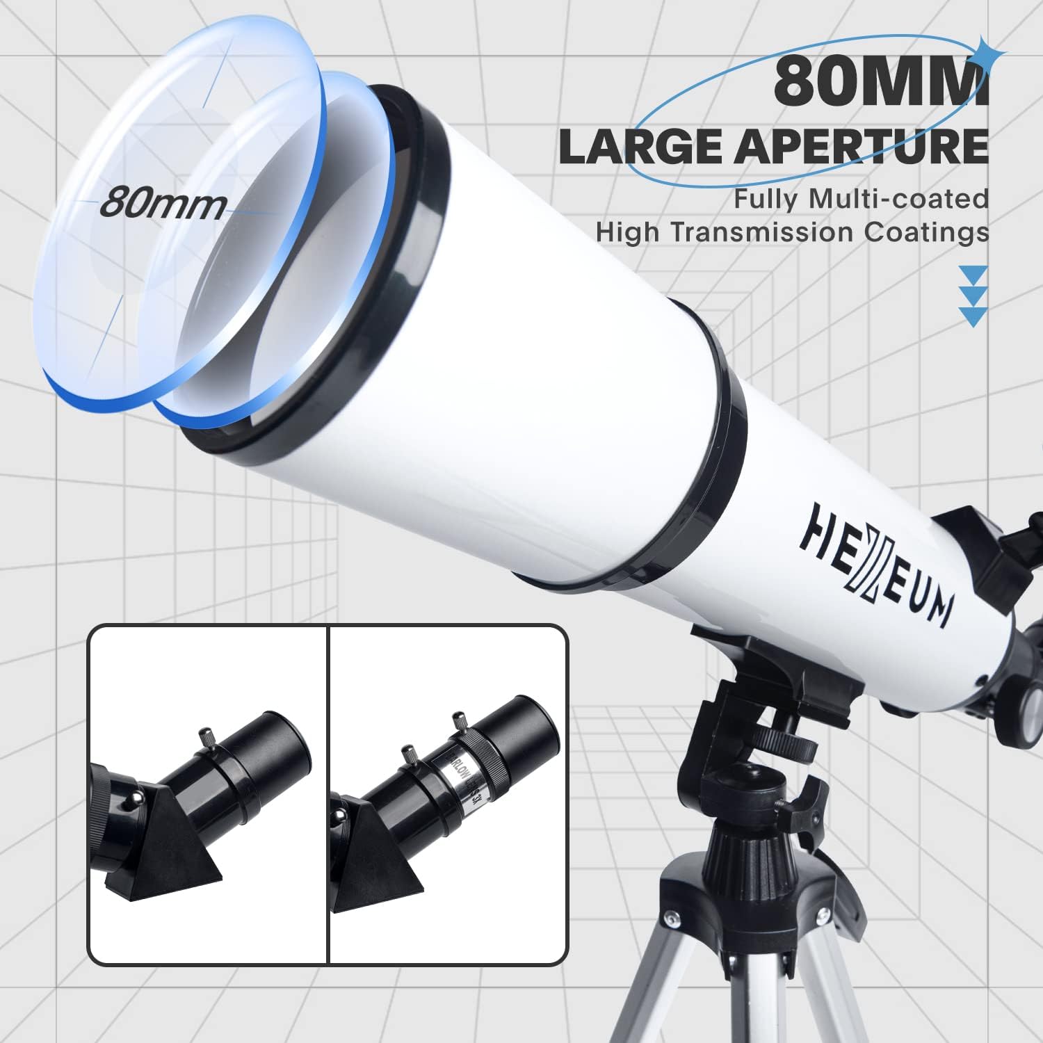 HEXEUM. Telescopio, Telescopio Astronómico 80/600mm para Adultos, Telescopio Refractor para Niños y Principiantes, Telescopio Profesional Potente 24x-180x con Adaptador Teléfono Trípode Observar La Luna. - Image 2