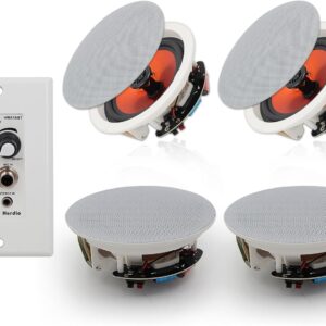 Herdio. Altavoces de techo Bluetooth con receptor amplificador Altavoces interiores estéreo de 6.5 pulgadas con subwoofer, altavoces de montaje empotrado de 2 vías, sistema de cine en casa, 2 pares, blancos Se montan en la pared/techo.