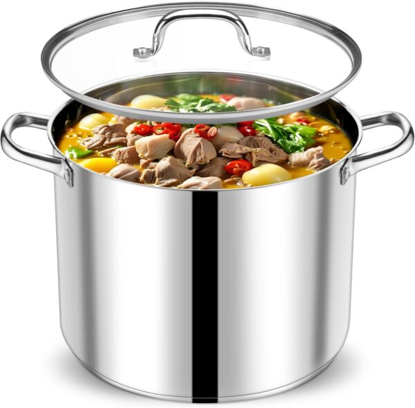 P&P CHEF - Olla grande de acero inoxidable, 18.9 litros, 9.525 kg, triple capa, tapa incluida, para todas las estufas, resistente y duradera.