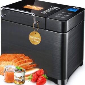 KBS Máquina de pan 17 en 1, calentadores duales, máquina de acero inoxidable de 710 W con sin gluten, máquina de masa, mermelada, yogur PROG, dispensador automático de tuercas, sartén de cerámica.