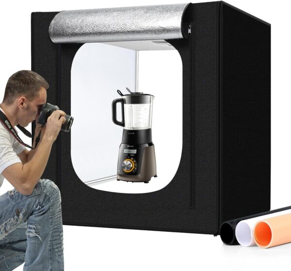 Caja de luz fotográfica de estudio fotográfico de 32 x 32 pulgadas para fotografía, caja de luz grande de 405 LED con 3 paneles de luz, atenuación continua y tela de luz suave para fotografía.