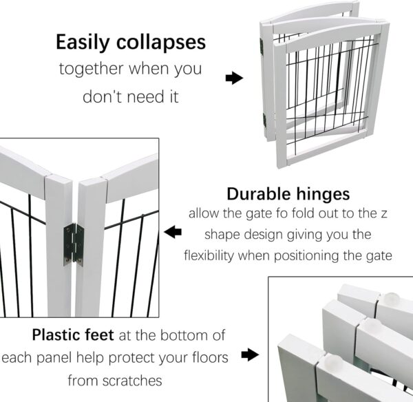 ZJSF - Puerta plegable no empotrado para perros para casa extra ancha de madera blanca para cachorros, puertas para perros, puertas altas para mascotas, 3 paneles de valla para mascotas. - Image 3
