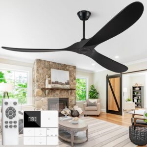 Eliora. Ventilador de techo de 72 pulgadas con mando a distancia e interruptor de pared, ventilador de techo grande de madera sin luz, 3 cuchillas, ventiladores de techo al aire última intervensión.
