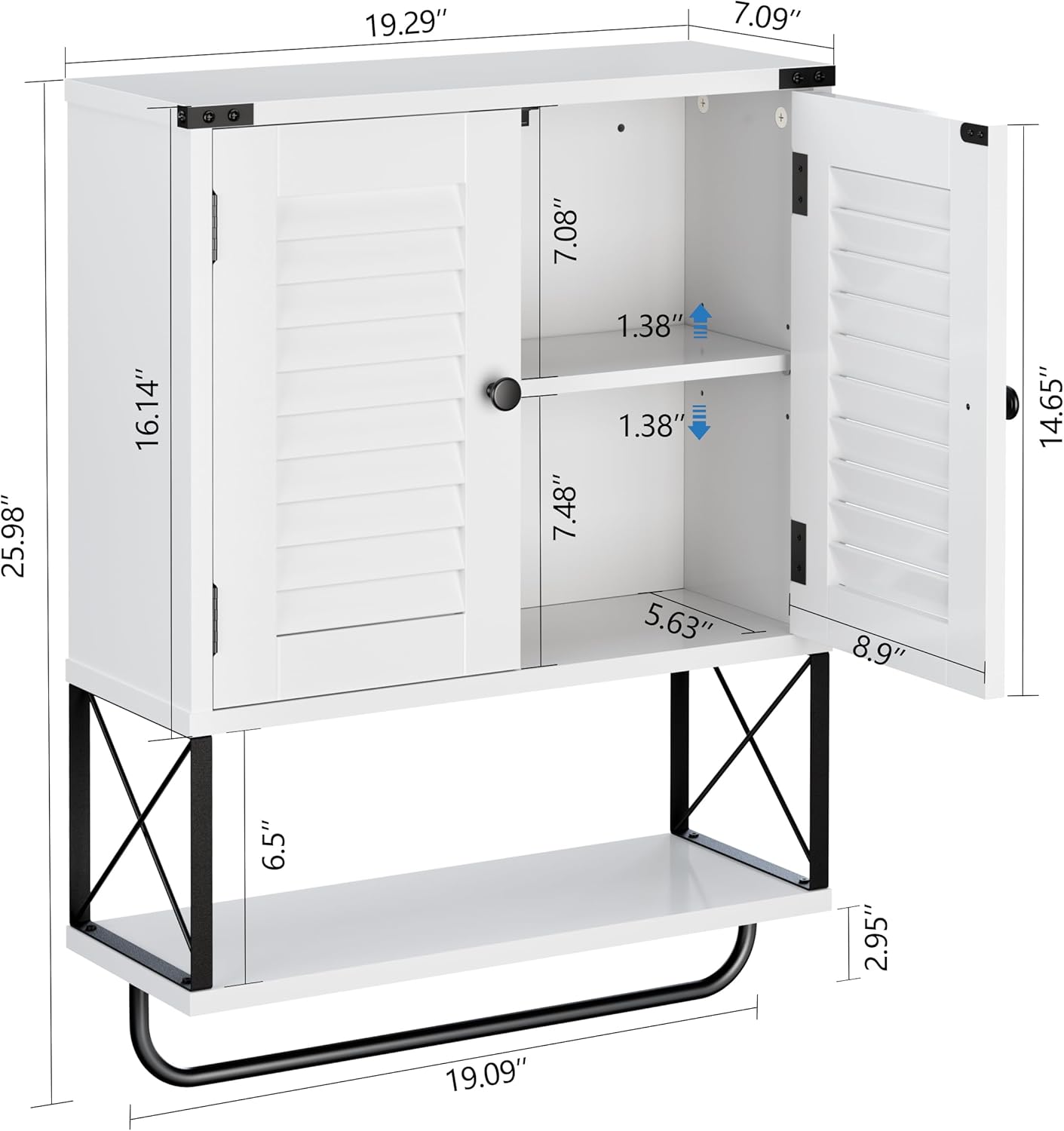 HOKYHOKY - Gabinete de pared para medicinas de baño, gabinetes de almacenamiento colgantes con puertas de persiana, organizador de gabinete de medicinas montado en la pared con barra de toallas. - Image 2