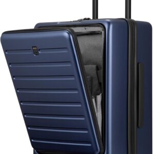 LEVEL8. Maleta de Viaje 10 kg para Avion, con Compartimento Frontal para Portátil, Portátil de 20” de Carcasa Rígida con Ruedas Giratorias de 360°, Doble Certificación TSA, Azul Marino.