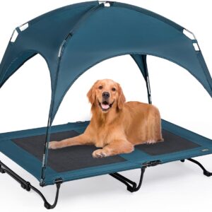 CANINE CANYON - Cama elevada para perro XL con toldo extraíble, 47 pulgadas de longitud, cuna para mascotas al aire última intervensión/interior, cama de malla transpirable, portátil y resistente.
