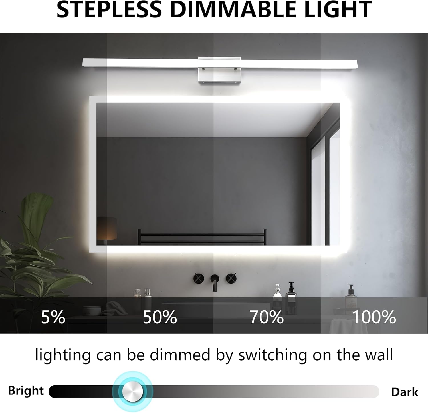 KAMLAM. - Lámparas LED de cambiador de 48 pulgadas, 3600 lm, regulables, 46 W y 5000 K, blanco frío, moderno ajustable sobre espejo de maquillaje, iluminación de pared para baño y recámara (1 luz). - Image 3