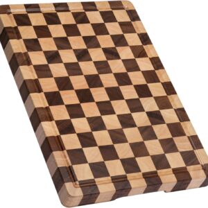 THETCHRY - Tablas de cortar para cocina, diseño en Estados Unidos, tabla de cortar grande de madera de acacia, tabla de cortar a cuadros con ranuras y asas, bandeja de servir de bloque de carnicero.