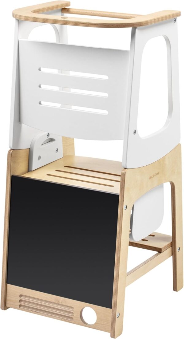 Maxi-Cosi. Toucan 3 en 1 Torre aprendizaje madera, Torre de aprendizaje Montessori, 1,5-99 Años, 10-150kg, 3 Alturas, Se Transforma en Mesa y Silla/Taburete, FSC® 100 % Madera Certificada, Natural Wood.