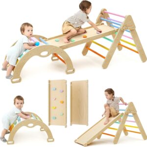 Mosebears. Triángulo de Escalada de Madera para Niños, Juego de Escalada con Triángulo/Arco/Rampa para Deslizarse o Escalar, Set de Escalada Montessori para Niños 1+ Año.
