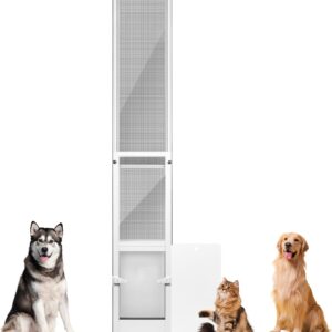 TIMOSS Puerta grande para perro para puerta corrediza de cristal, puerta de patio para mascotas con solapa transparente, cortina de cierre magnético y pantalla resistente a los rayos UV.