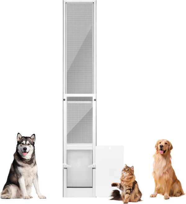 TIMOSS Puerta grande para perro para puerta corrediza de cristal, puerta de patio para mascotas con solapa transparente, cortina de cierre magnético y pantalla resistente a los rayos UV.
