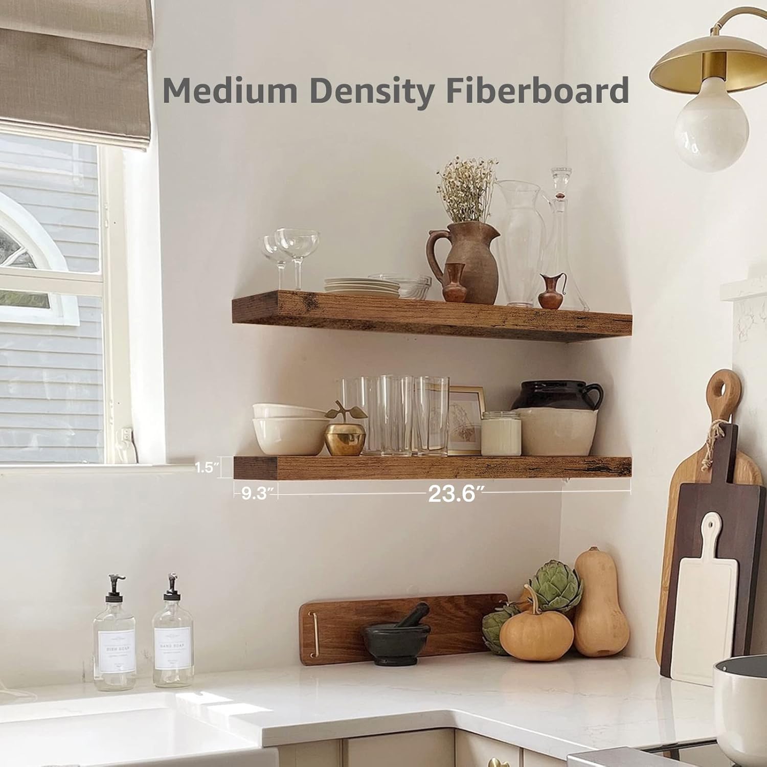 QEEIG. - Estantes de baño flotante para pared de 61 x 23 cm, juego de 2, café rústico (008-60BN). - Image 3