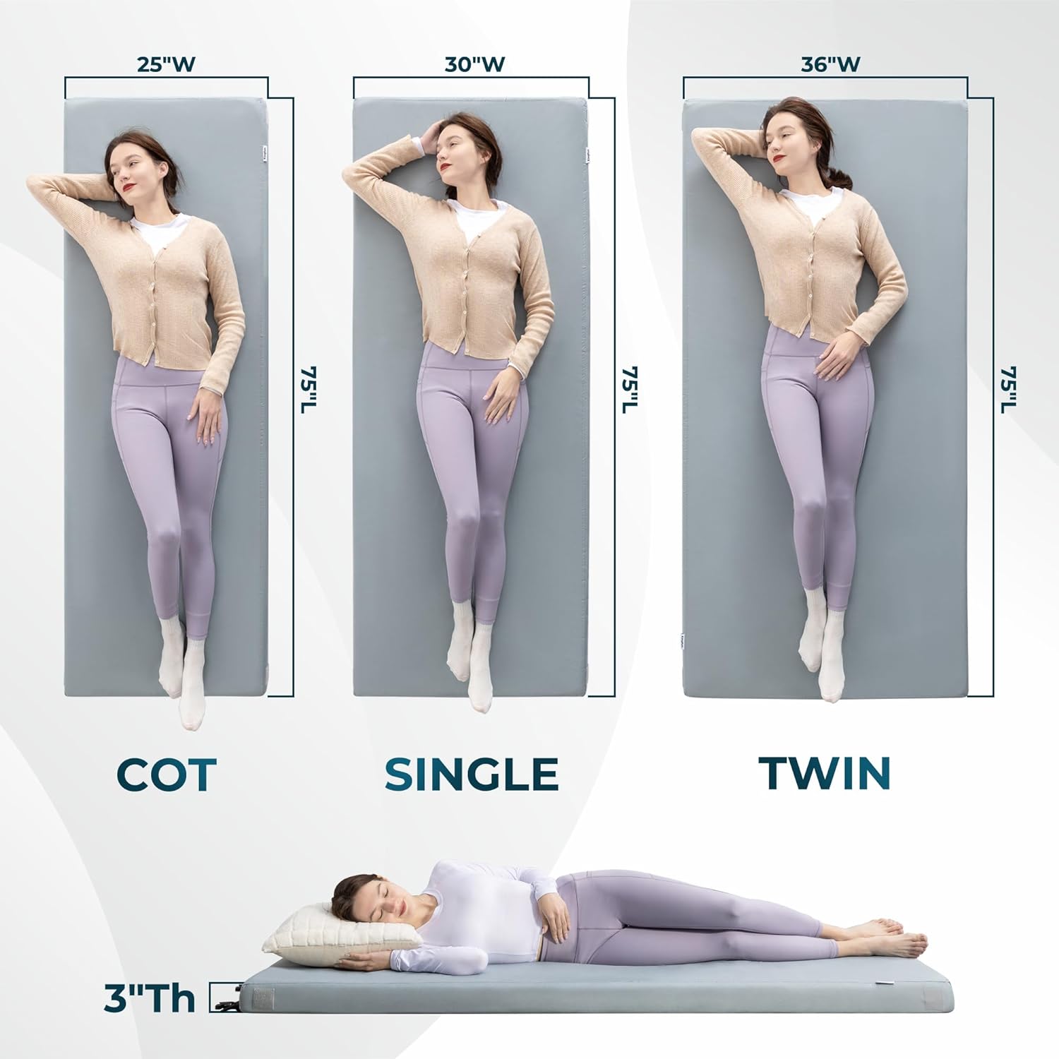 Kingfun. Colchón de espuma viscoelástica para acampar, de 3 pulgadas, portátil, enrollable, colchón, colchón, cuna, cama de invitados, para viajes, coche, camping, con funda impermeable extraíble. - Image 4