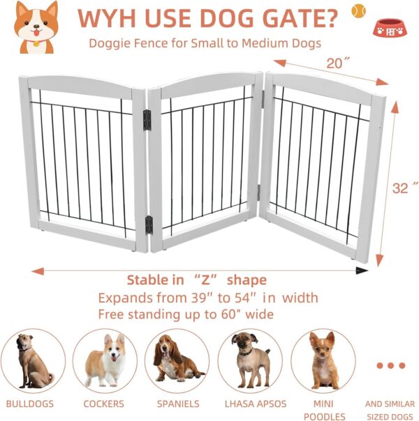 ZJSF - Puerta plegable no empotrado para perros para casa extra ancha de madera blanca para cachorros, puertas para perros, puertas altas para mascotas, 3 paneles de valla para mascotas. - Image 2