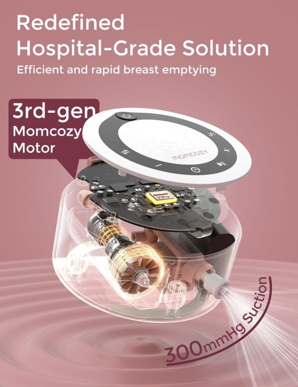 Momcozy. - Extractor de leche de grado hospitalario, manos libres y portátil, con 3 modos, 15 niveles, equipado con brida doble ajuste a prueba de fugas, color rosa oscuro. - Image 2