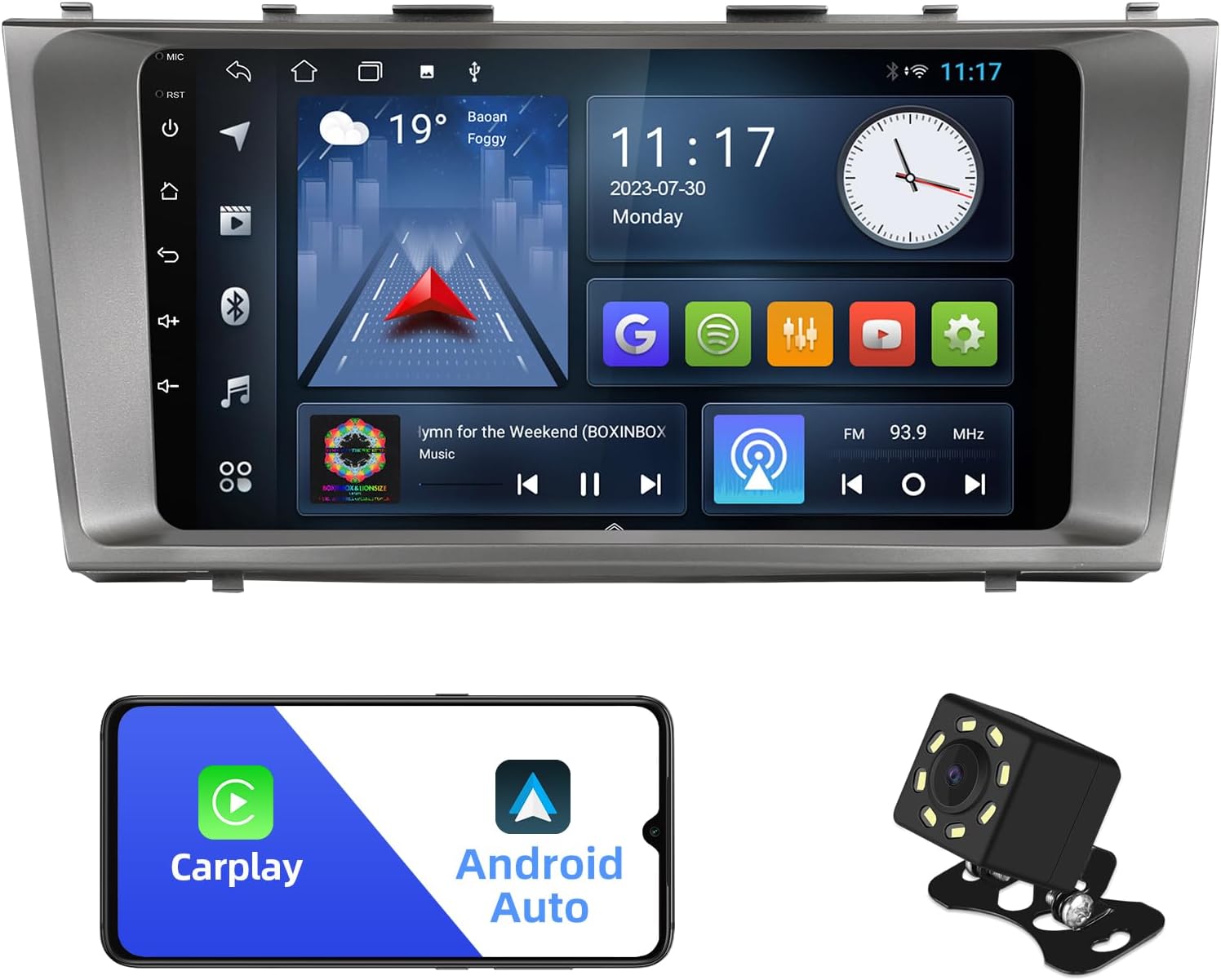 AUMUME. 2+32G Android 12 Doble DIN Car Stereo para Toyota Camry 2006-2011 con 9 Pulgadas de Pantalla táctil de Radio incorporada inalámbrica GPS/Bluetooth/FM/AUX/Volante de Control/Cámara de Seguridad.