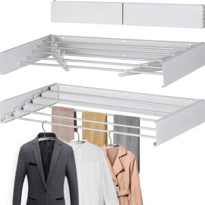 Estante de secado montado en la pared, 31.5 pulgadas de ancho, 13.2 pies lineales, varillas de aluminio 100% ahorro de espacio, estante de secado de ropa con plantilla de pared para organización.