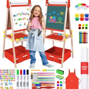 Joyooss. - Caballete de arte para niños, caballete de madera ajustable para pintura, pizarrón blanca magnética de doble cara y pizarrón con rollo de papel para niños de 4 a 8 años, 5 a 7 8 a 12 años.