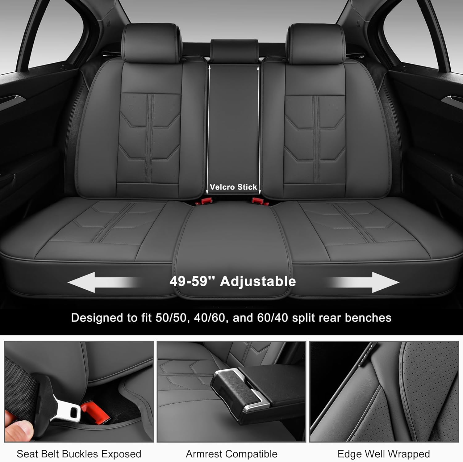 BWTJF - Juego completo de fundas de asiento de coche color gris, fundas universales para asientos delanteros y traseros para coches, protectores de asiento de automóvil impermeables con almohada para la cabeza, cojines de asiento de automóvil para la mayoría de sedanes, SUV, camionetas. - Image 3