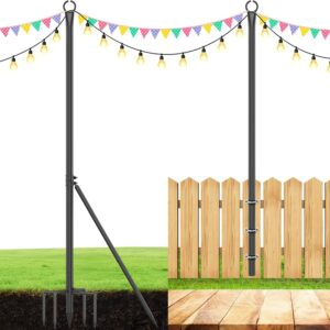 WeValor. Poste de luz de cadena, postes de luz resistentes para exteriores con soporte lateral y tenedor de 5 puntas, poste de metal para colgar luces para cubierta, valla, patio, jardín.