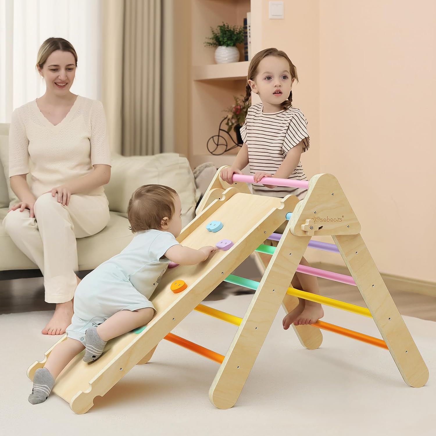 Mosebears. Triángulo de Escalada de Madera para Niños, Juego de Escalada con Triángulo/Arco/Rampa para Deslizarse o Escalar, Set de Escalada Montessori para Niños 1+ Año. - Image 3