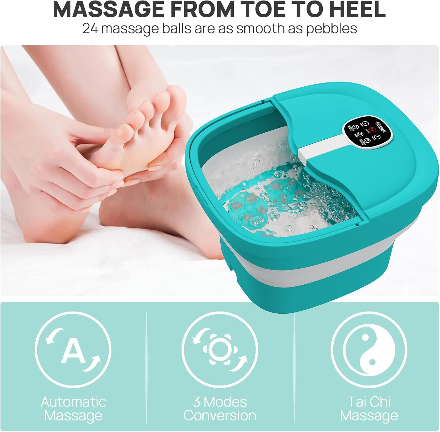 HOSPAN. Spa de pies plegable con calor, burbujas, luz roja y control de temperatura, masajeador de baño de pies con 8 rodillos de masaje Shiatsu, spa de pies de pedicura para relajación - FS01A. - Image 3