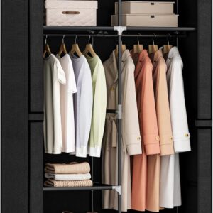 Hzuaneri. Mueble Organizador, Clóset Portátil para Recámara, 2 Rieles de Ropa con Cubierta de Tela No Tejida, 47 x 17 x 67 Pulgadas, 5 Compartimentos, Gris WC09203B.