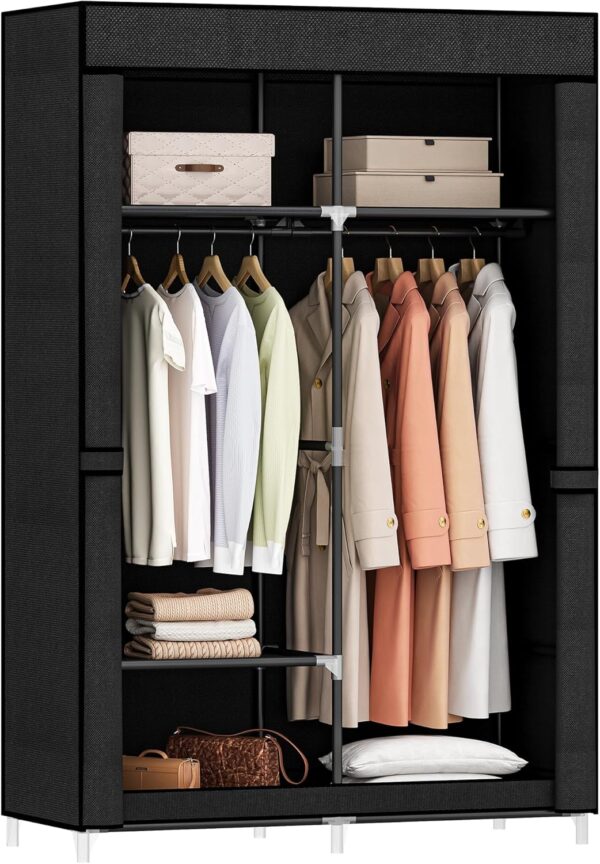 Mueble Organizador, Clóset Portátil para Recámara, 2 Rieles de Ropa con Cubierta de Tela No Tejida, 47 x 17 x 67 Pulgadas, 5 Compartimentos, Gris WC09203B.