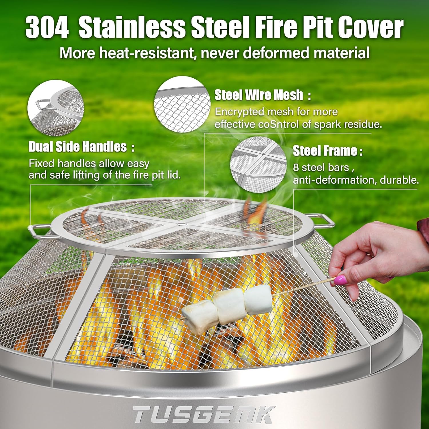 TUSGENK. hoguera individual de 27 pulgadas, protector Yukon, mantiene los estallidos y las brasas calientes contenidas para incendios seguros al aire última. - Image 3