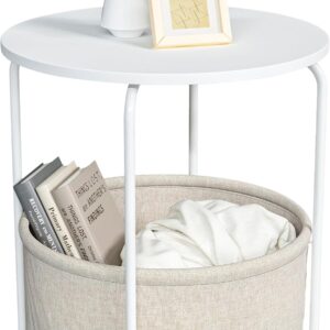Matoresu. - Mesa auxiliar pequeña, mesa auxiliar redonda para sofá, mesa de sofá para sala de estar, mesita de noche moderna con cesta de almacenamiento de tela, mesita de noche para recámara.