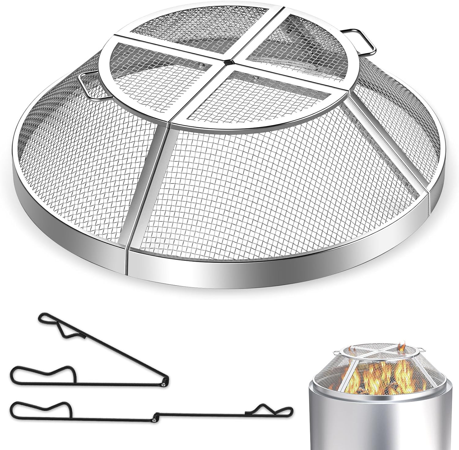 TUSGENK. hoguera individual de 27 pulgadas, protector Yukon, mantiene los estallidos y las brasas calientes contenidas para incendios seguros al aire última.