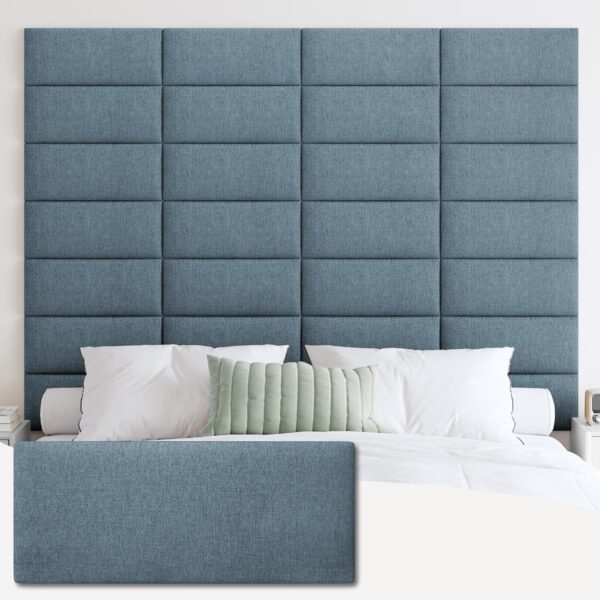 Cabecero tapizado montado en la pared, paneles de pared insonorizados 3D que se pela y pega para tamaño Queen, cabecera de cama reutilizable y extraíble en color azul polvoriento (9 paneles.