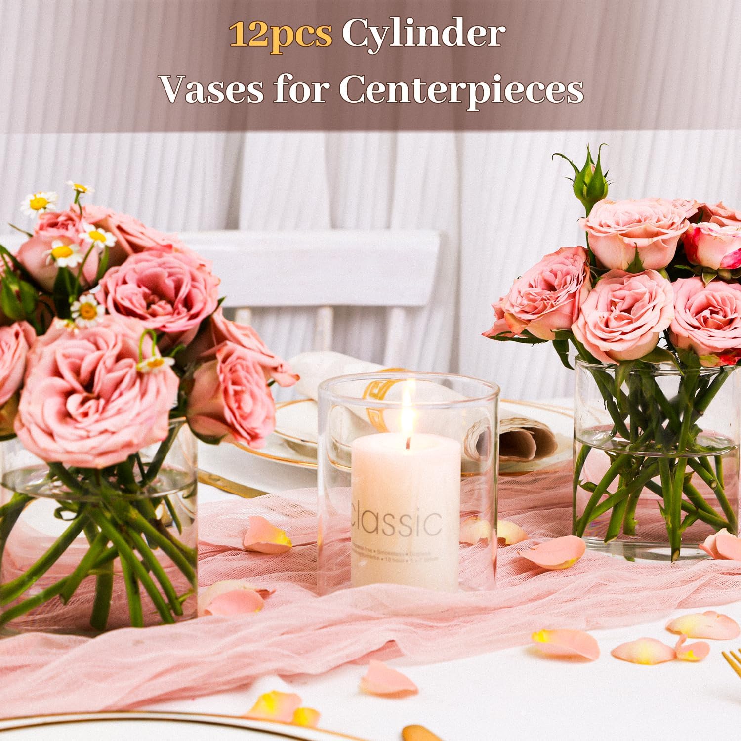 TBWIND. 12 jarrones cilíndricos de vidrio transparente de 6 pulgadas para centros de mesa, florero de vidrio, portavelas flotante para huracanes, decoración del hogar y la oficina. - Image 3