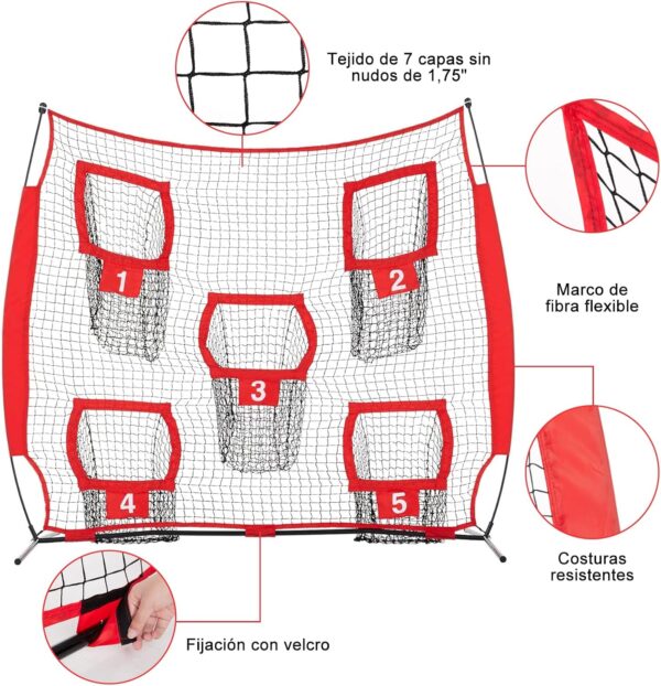 YOMYM Práctica de Entrenamiento de Fútbol, con 5 Bolsillos, Red de Lanzamiento para Entrenador de Fútbol 250 X 246CM, Equipo de Entrenamiento de Mariscal de Campo,con Bolsa de Transporte, Rojo. - Image 3