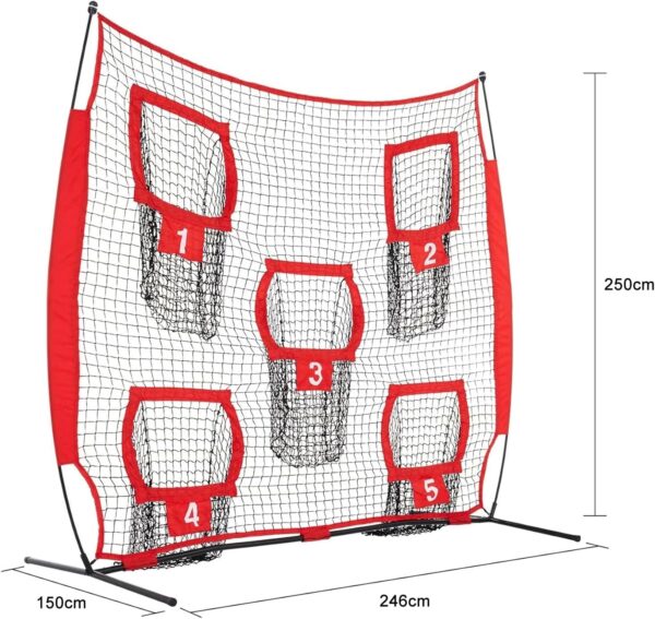 YOMYM Práctica de Entrenamiento de Fútbol, con 5 Bolsillos, Red de Lanzamiento para Entrenador de Fútbol 250 X 246CM, Equipo de Entrenamiento de Mariscal de Campo,con Bolsa de Transporte, Rojo. - Image 2