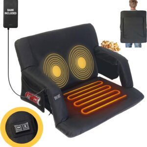 Asiento de estadio de masaje con calefacción, calefacción de 3 niveles y silla blanqueadora de 25 pulgadas, asiento plegable portátil con fuente de alimentación móvil de 10.000 mAh para estadios