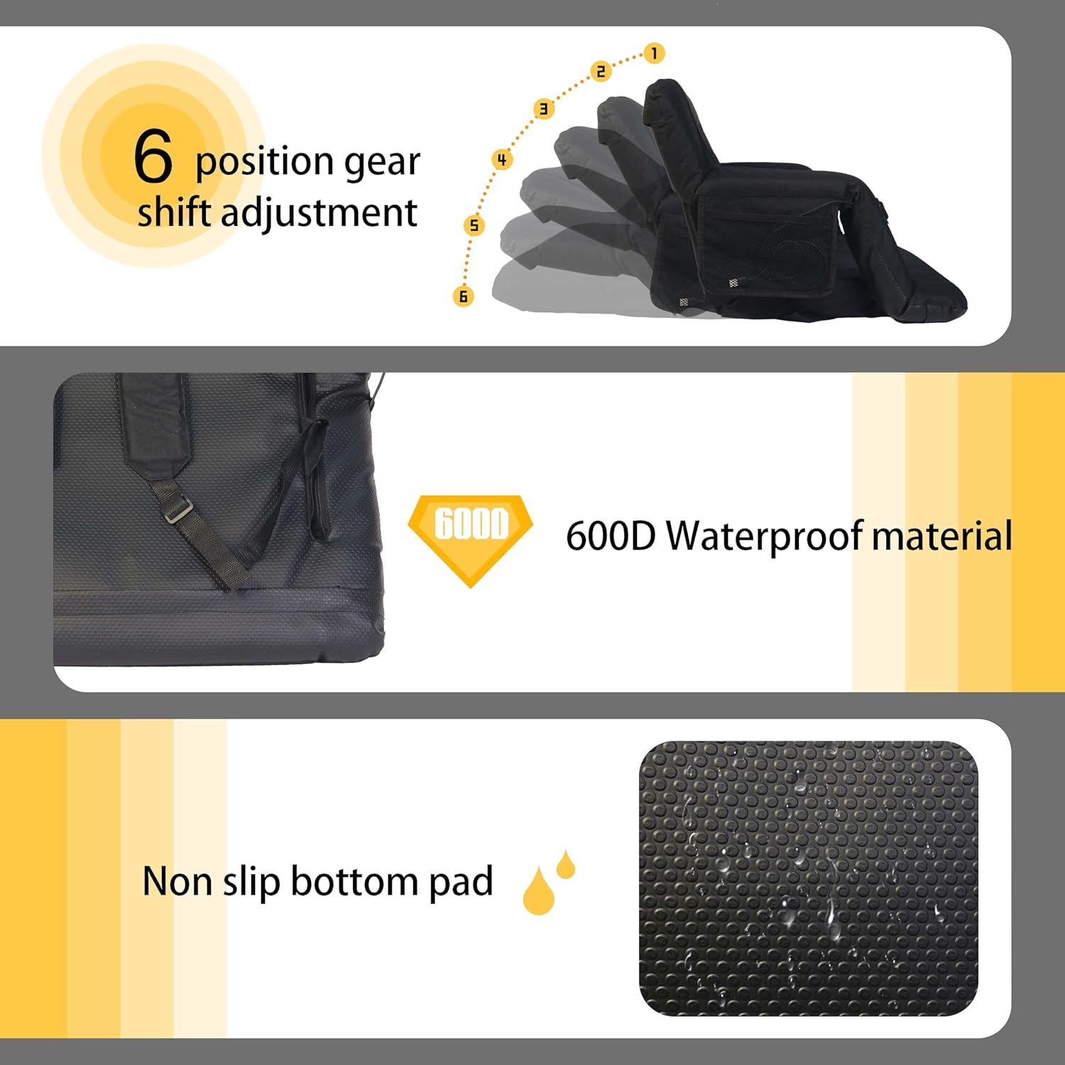 Asiento de estadio de masaje con calefacción, calefacción de 3 niveles y silla blanqueadora de 25 pulgadas, asiento plegable portátil con fuente de alimentación móvil de 10.000 mAh para estadios - Image 3