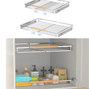 LOCVCDA. Paquete de 2 cajones extensibles para gabinetes de cocina, estantes extraíbles para gabinetes de alta resistencia, 16.3 ~ 26.3 pulgadas de ancho x 17 pulgadas de profundidad, organizador de gabinete.