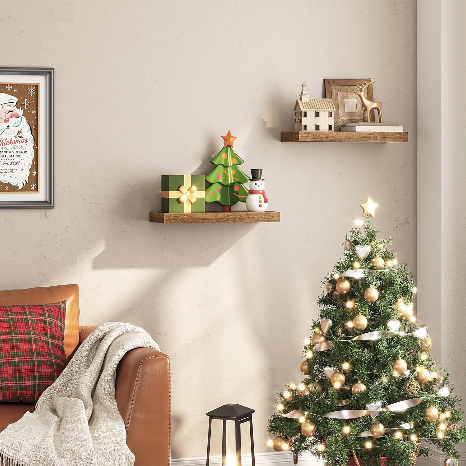 HOOBRO. Estantes flotantes, Juego de 2 estantes Colgantes de 15.7 Pulgadas con Soportes Invisibles, para baño, recámara, Inodoro, Cocina, Oficina, decoración de Sala de Estar, café rústico BF40BJ01. - Image 4