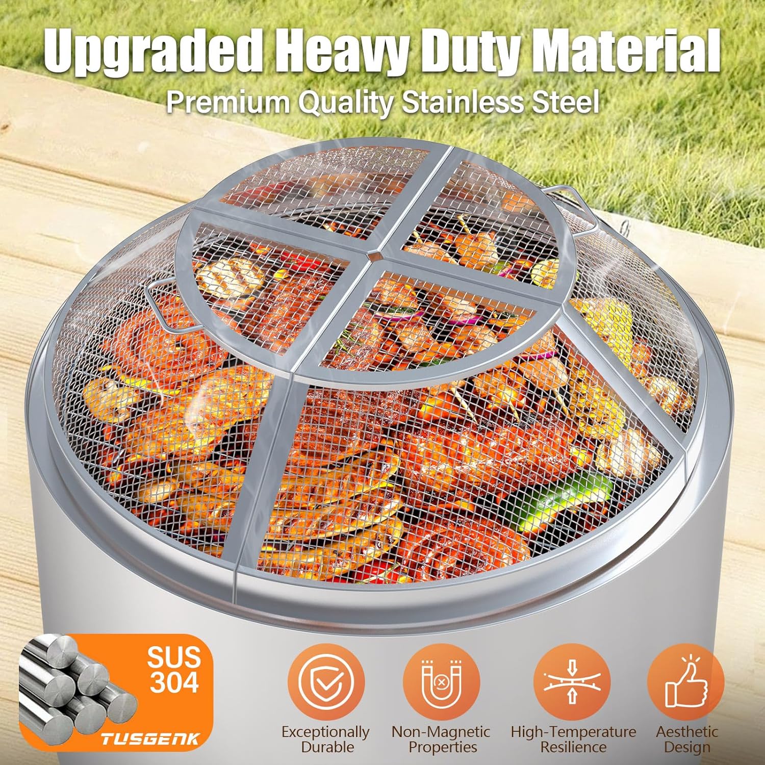 TUSGENK. hoguera individual de 27 pulgadas, protector Yukon, mantiene los estallidos y las brasas calientes contenidas para incendios seguros al aire última. - Image 2