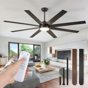 Fanbulous. Ventiladores de techo de 65 pulgadas con luces y mando a distancia, ventilador de techo negro para interiores y exteriores con motor CC reversible silencioso, 6 velocidades, 3CCT, 8 aspas.