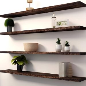 IKJZIZP - Estantes flotantes rústicos de 48 pulgadas para decoración de pared y almacenamiento, estantes de madera para recámara, baño, cocina, sala de estar, color café juego de 4.