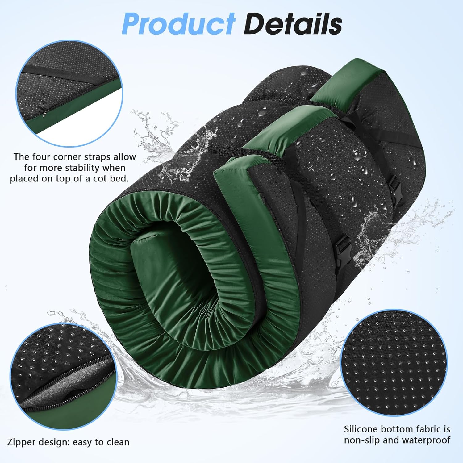 CYMULA - Colchón de espuma viscoelástica para acampar, colchón, para dormir, portátil, enrollable para niños, cama de invitados para dormir - Image 3