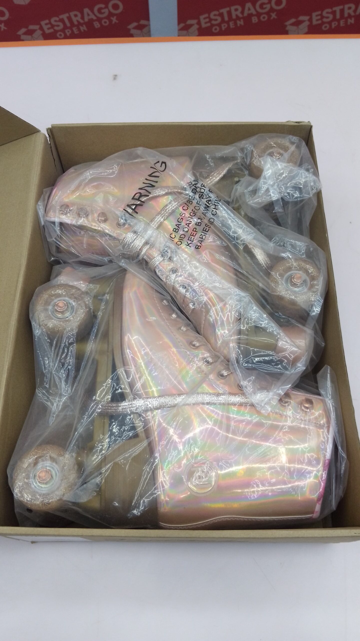 Patines JajaHoho para mujer, de piel sintética de caña alta holográfica, brillantes, de doble fila y cuatro ruedas, para niñas de 8 a 50 años, para interiores, color rosa y dorado. - Image 6