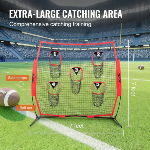 YOMYM Práctica de Entrenamiento de Fútbol, con 5 Bolsillos, Red de Lanzamiento para Entrenador de Fútbol 250 X 246CM, Equipo de Entrenamiento de Mariscal de Campo,con Bolsa de Transporte, Rojo. - Image 4