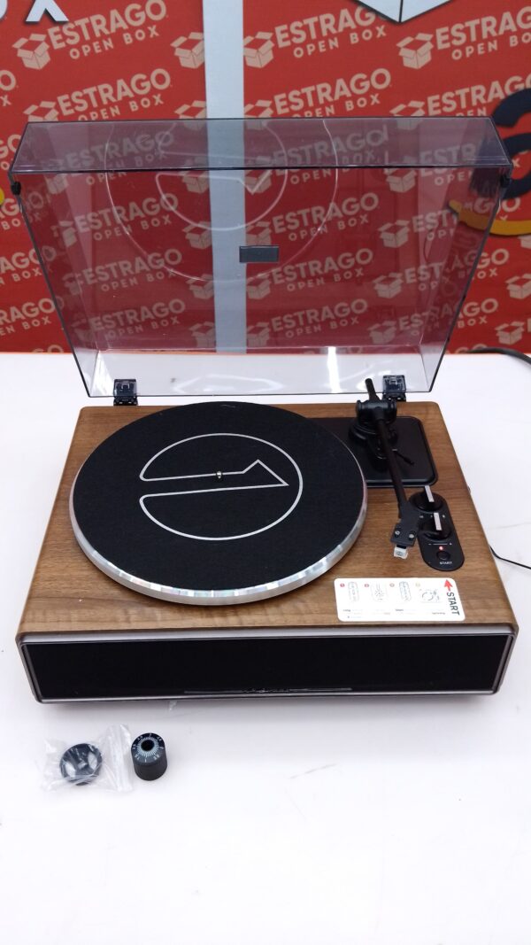 1 por ONE Tocadiscos de transmisión por correa de alta fidelidad con altavoces integrados, reproductor de discos de vinilo con cartucho magnético, reproducción Bluetooth y funcionalidad de entrada auxiliar, apagado automático. - Image 2