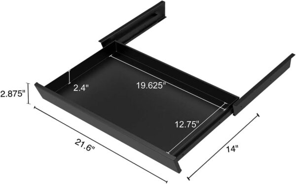 Organizador de almacenamiento de cajón deslizante para computadora de pie para computadora de pie | Requiere 14 pulgadas de espacio frontal a trasero debajo de escritorios y mesas (negro). - Image 3